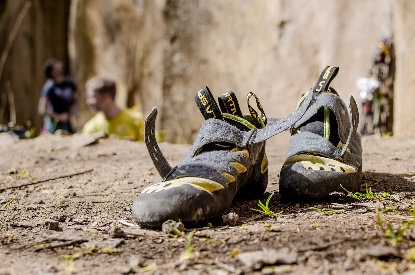 pair of black and yellow walking shoes